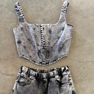 Denim Corset top in distressed Black